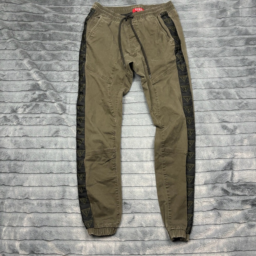 Guess Los Angeles Mens XS Olive Green Logo Tape Jogger Pants S0YB03RA7V